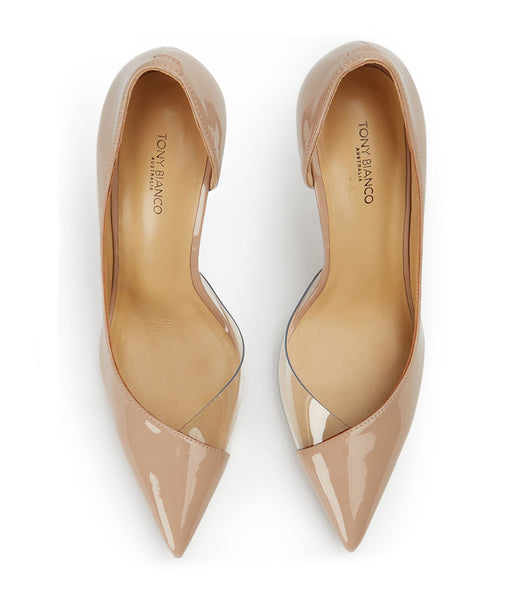 Tony Bianco Adore Coco Patent/Clear Vinylite 10.5cm Court Sko Beige | NOZDE56083