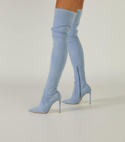 Tony Bianco Avah Denim Stretch 10.5cm Støvler Med Hæl Blå | ENOHC57619