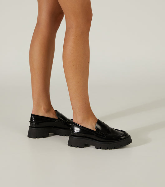 Tony Bianco Brooklyn Black Hi Shine 4.5cm Loafers Svarte | NOEAH96293