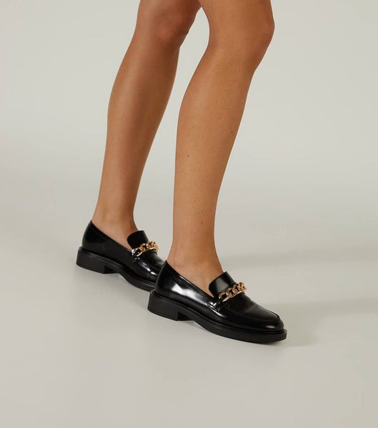 Tony Bianco Candice Black Hi Shine 4.5cm Loafers Svarte | QNOWA55780