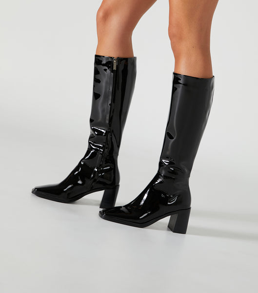 Tony Bianco Darby Black Patent 7.5cm Mid Calf Boots Svarte | LNOSX78059