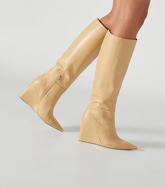 Tony Bianco Drake Butter Nappa 9.5cm Mid Calf Boots Beige | MNOFT50148