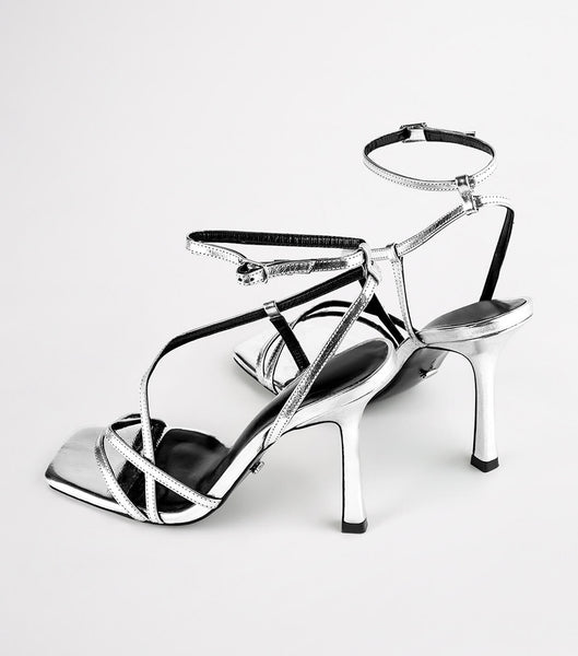 Tony Bianco Franci Silver Foil 10.5cm Strappy hæler Sølv | NOZPD13056