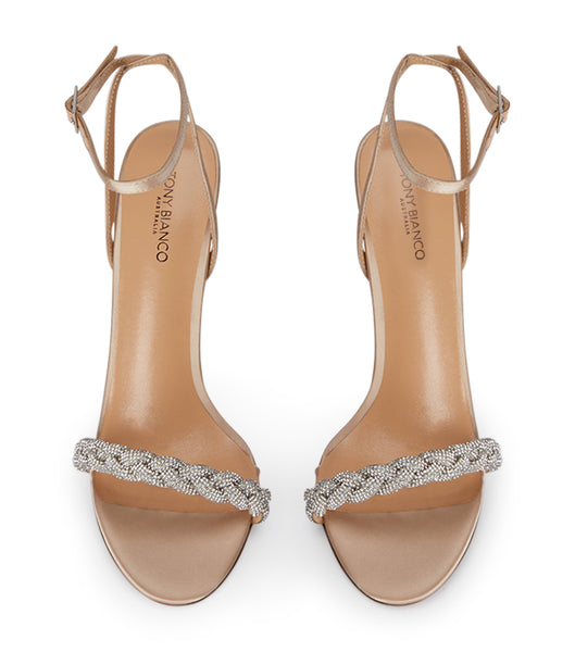 Tony Bianco Kosta Nude Satin 11cm Bling hæler Beige | BNOSO21455