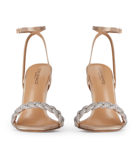 Tony Bianco Kosta Nude Satin 11cm Bling hæler Beige | BNOSO21455