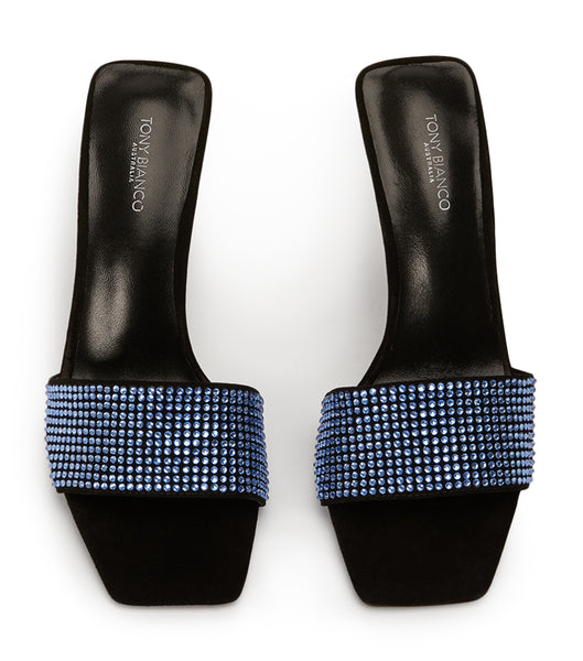 Tony Bianco Naomi Blue Crystal/Black Semsket Skinn 10.5cm Eventhæler Blå Svarte | NOQAV69395