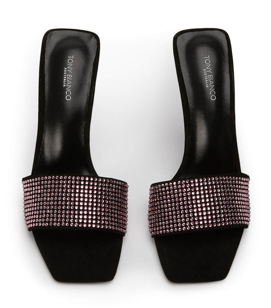 Tony Bianco Naomi Pink Crystal/Black Semsket Skinn 10.5cm Bling hæler Rosa Svarte | BNOSO54922