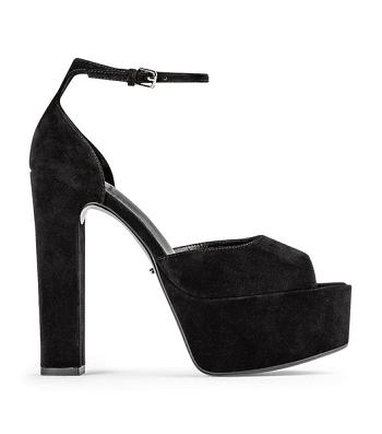 Tony Bianco Jayze Black Semsket Skinn 14cm Blokke Hæler Svarte | NOCIF67118