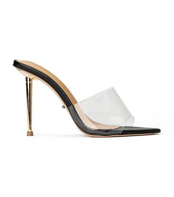 Tony Bianco Mylo Clear Vinylite/Black 10.5cm Stiletthæler Svarte | FNOHY26574